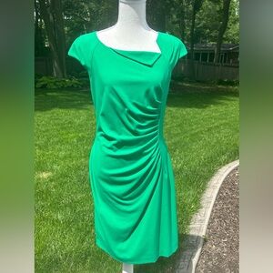 Calvin Klein green work dress, ruched, 8